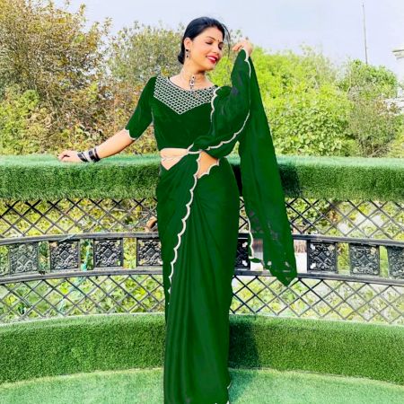 Emerald Green Crepe Georgette Bollywood Party Saree